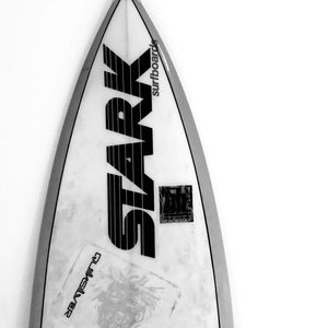 Surfboard in black and white